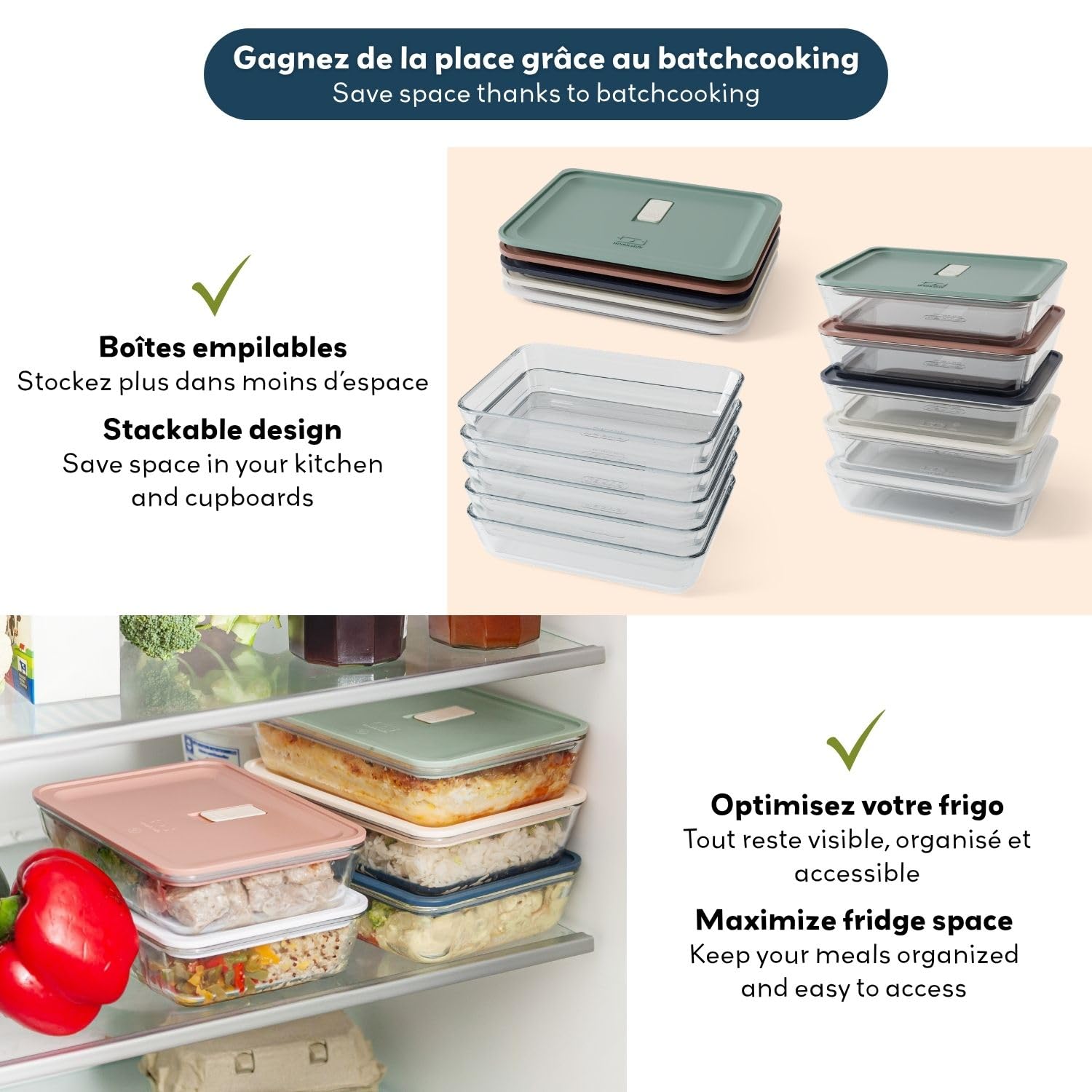 monbento x Pyrex – 5er-Set MB Prep-Glasbehälter – 5 x 600 ml – Luftdichte Behälter aus Borosilikatglas, zur Zubereitung großer Mahlzeiten, ofen- und mikrowellengeeignet, BPA-frei