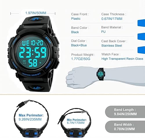 Miniatura 3 de Reloj deportivo digital para hombre, resistente al agua, pantalla LED, esfera grande, relojes militares para hombres, reloj militar