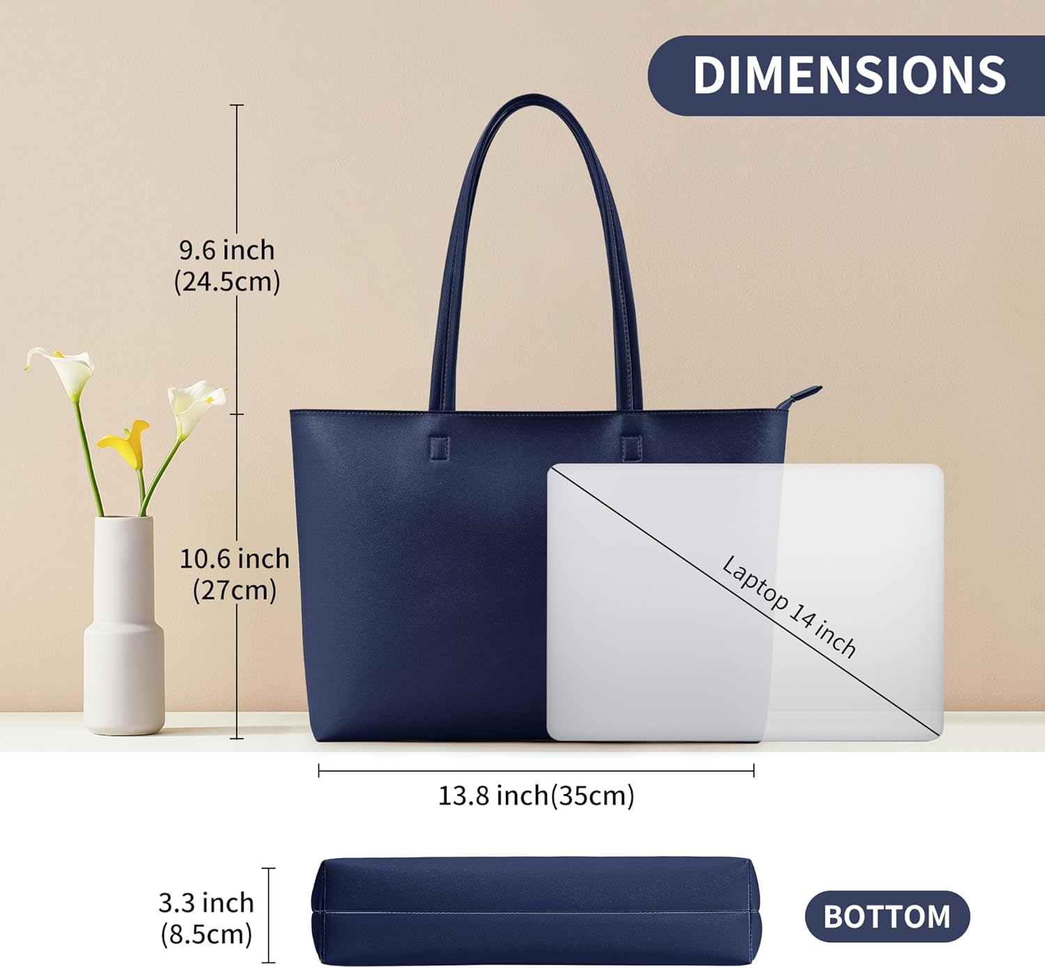 KALIDI Tote Bag Zipper Shoulder Bag Faux Leather Purses Satchel for Women Casual Handbag Work Dating College - Image 4