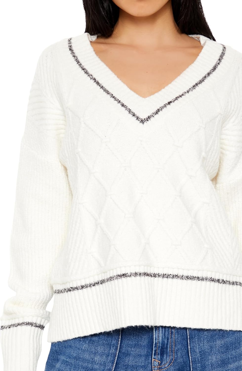 Forever 21 Womens Cable Knit Two-Tone Sweater - Image 3