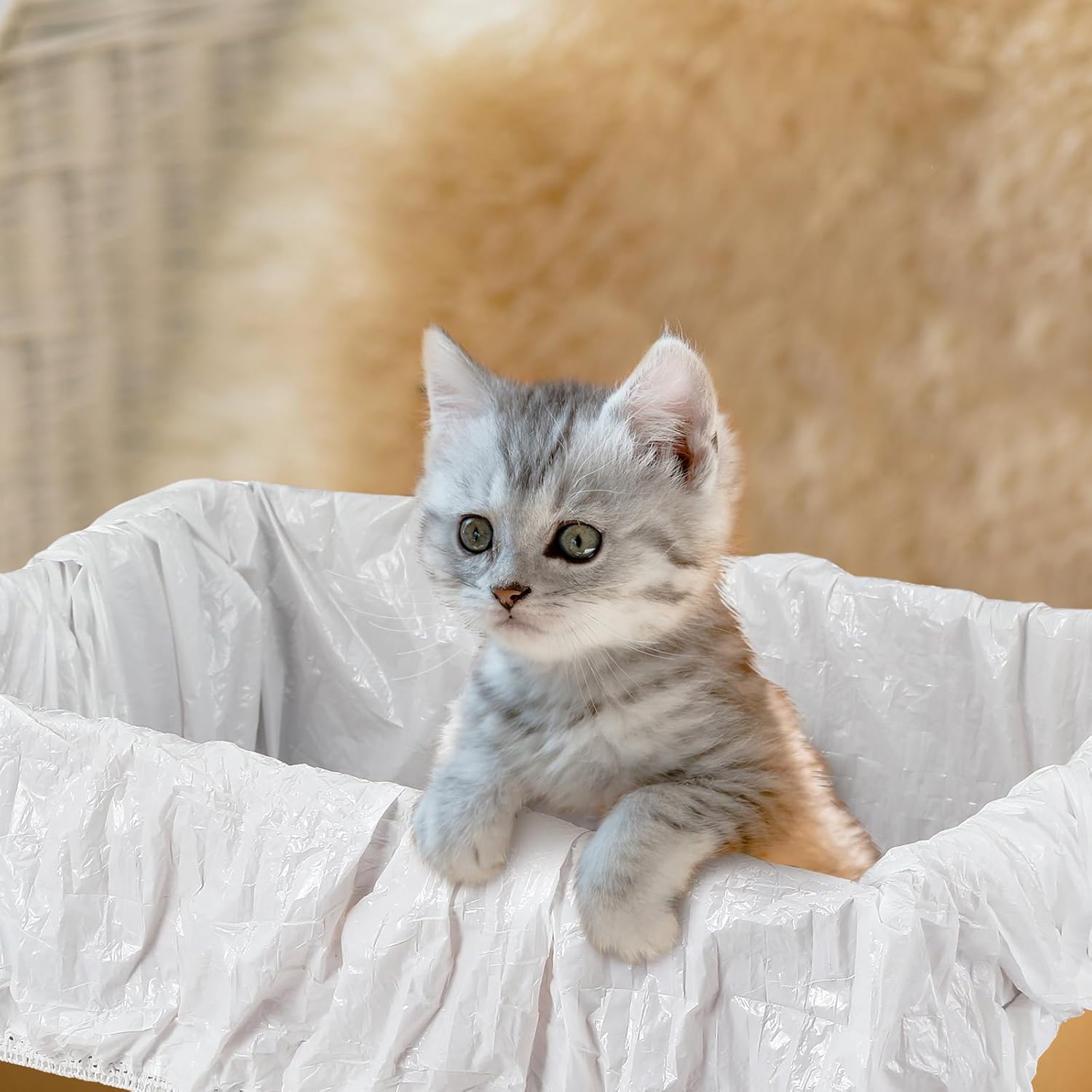 Honoson 100 Pcs Elastic Band Trash Bags for Popur X5 Self-Cleaning Litter Box Self Cleaning Litter Box Home Trash Bags for Cat Kitty (Clear)