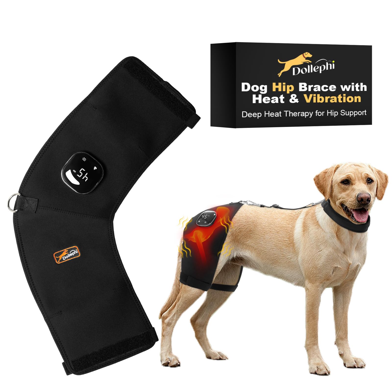 Photo 1 of Dollephi Dog Hip Brace with Heat & Vibration, Hip Support for Dogs, Helps Hip Dysplasia & Arthritis, Pain Relief Therapy, Cordless Portable Design,Patent Pending?Male Dog, XL