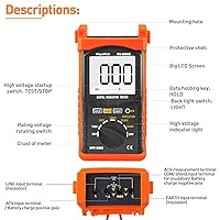 Vista 2 de Megohmmeter 200 Gig Ohm - Probador de resistencia de aislamiento digital de 500 V/1 kV/2.5 kV/5 kV, voltaje de rango automático, probador