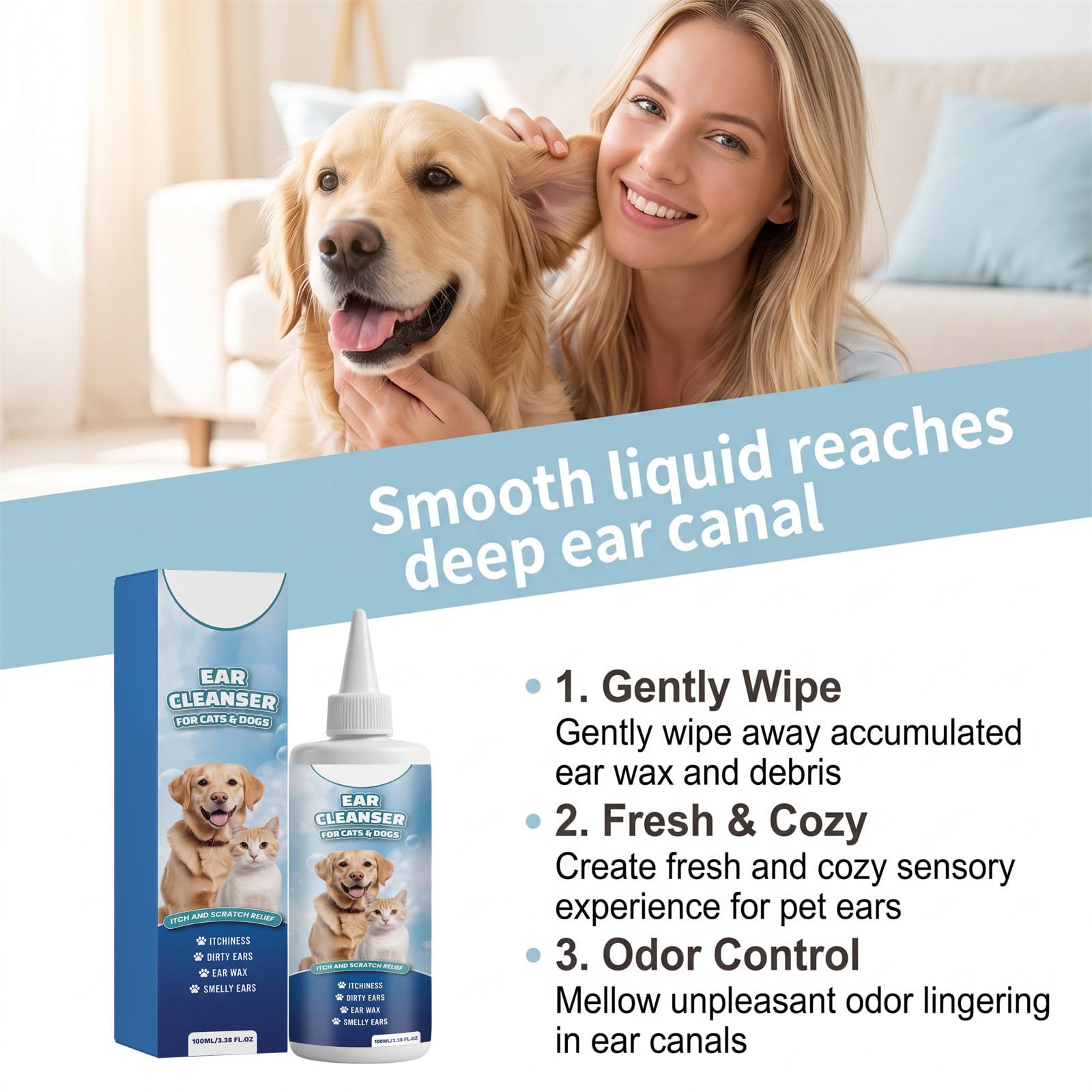 nettoyant oreille chien et chat cure oreille spray anti acariens | Soulage les démangeaisons et élimine les odeurs d'oreilles ; convient à plusieurs animaux de compagnie