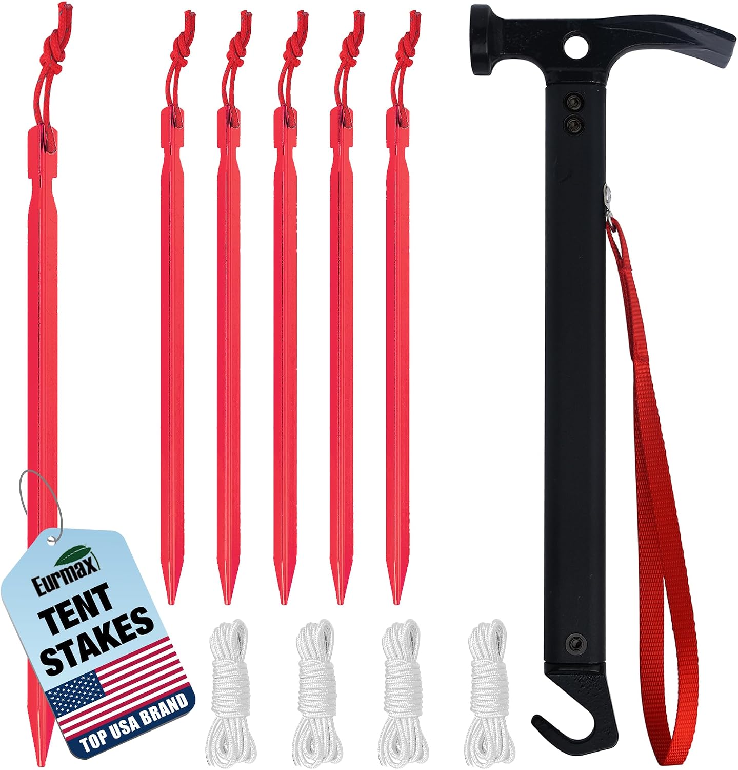 Eurmax USA 10-Pack Secure Protection Galvanized Tent Stakes,Rust-Proof Steel Canopy Anchors for High Winds,Heavy Duty Commercial Ground Pegs for Camping,Pop Up Tents&Gazebos - Includes 4x10ft Ropes