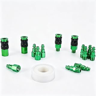 1/4-inch air hose fittings,air compressor quick connect fittings,15 Pieces Air Coupler and Plug Kit,Heavy Duty Aluminum,Lightweight Connector Set,Green