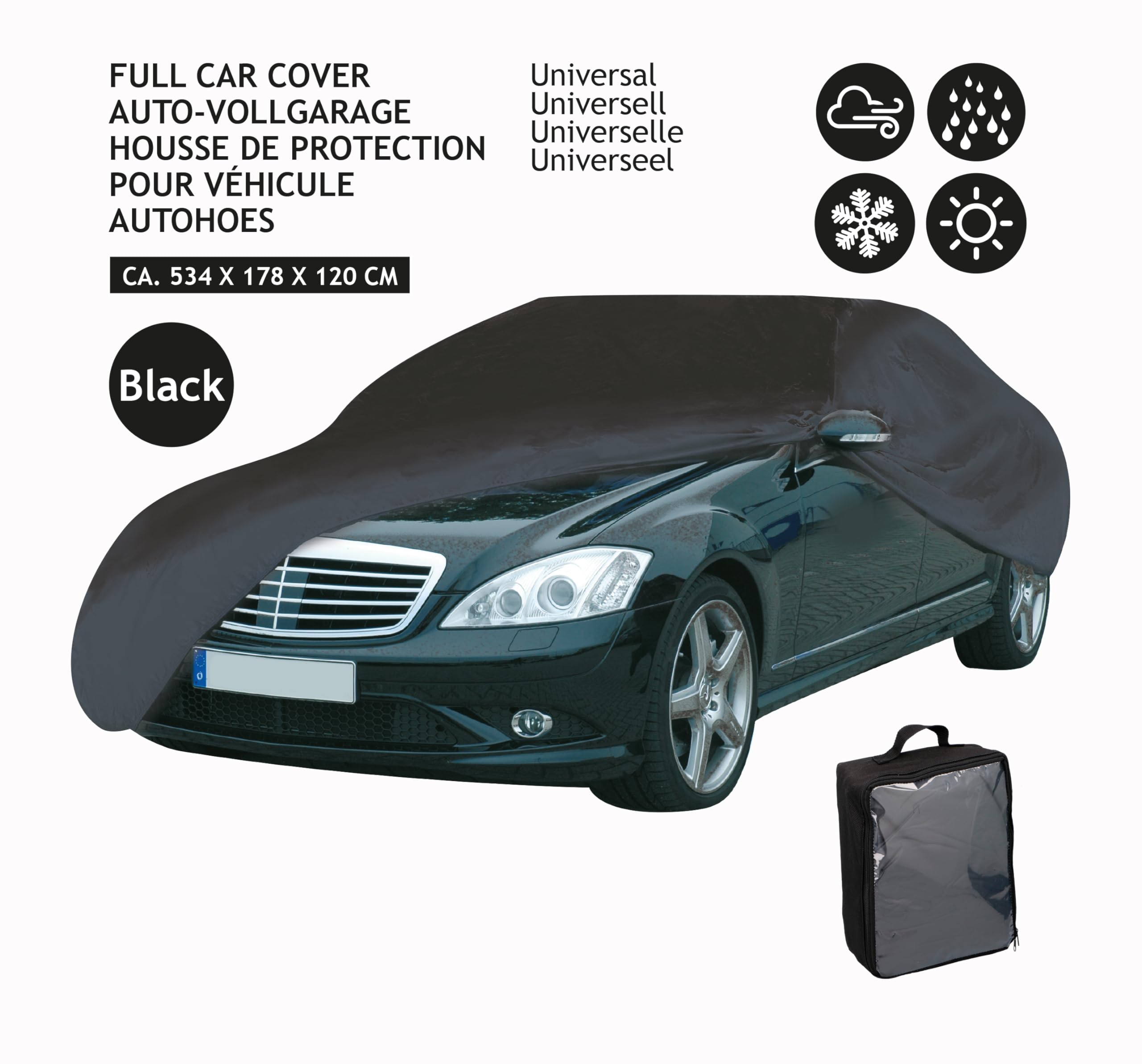 Dunlop Housse de Voiture - Universelle - 534 x 178 x 120 cm - Noire