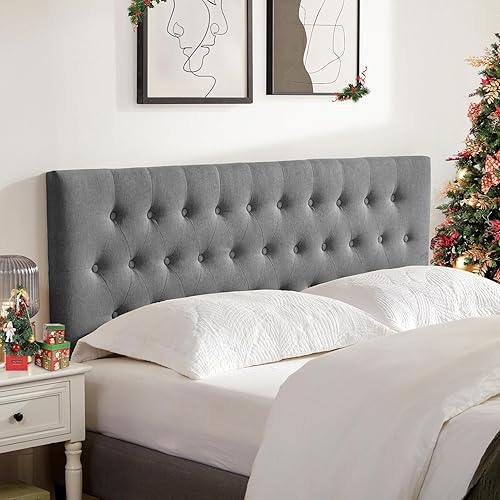 Huatean Home Cabecera tapizada capitoné tamaño Queen, tablero de madera maciza con patas de metal duraderas, cabecera de cama de altura ajustable de
