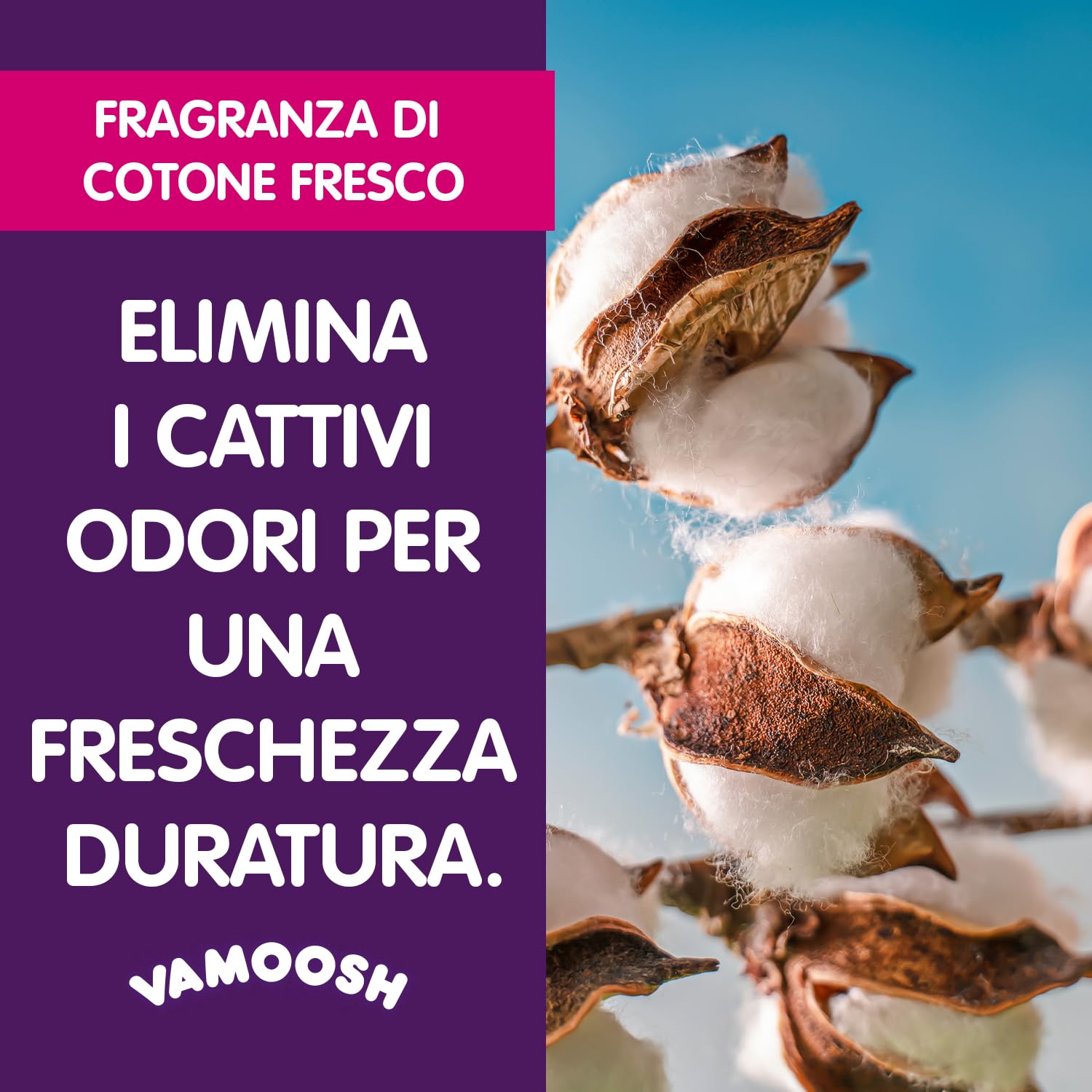 Vamoosh Pulitore Lavatrice 6 in 1, profumo cotone fresco. Scioglie peli, elimina odori e calcare, pulisce in profondità, lascia profumo fresco, antibatterico, disincrosta, 2 lavaggi