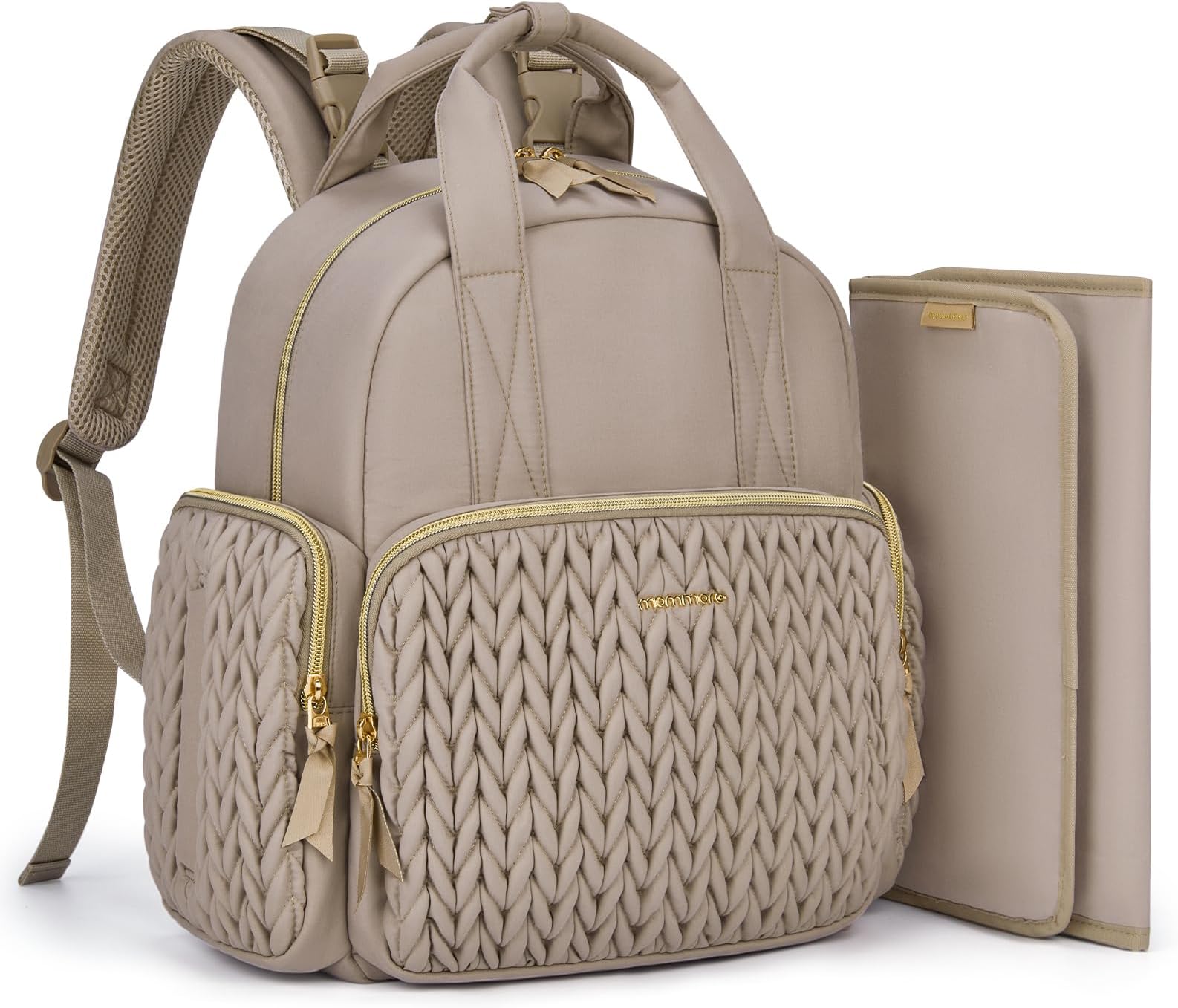 mommore Diaper Bag Backpack Small Diaper Backpack Travel Baby Bag Quilted Diaper Bag with Insulated Pockets, Stroller Straps