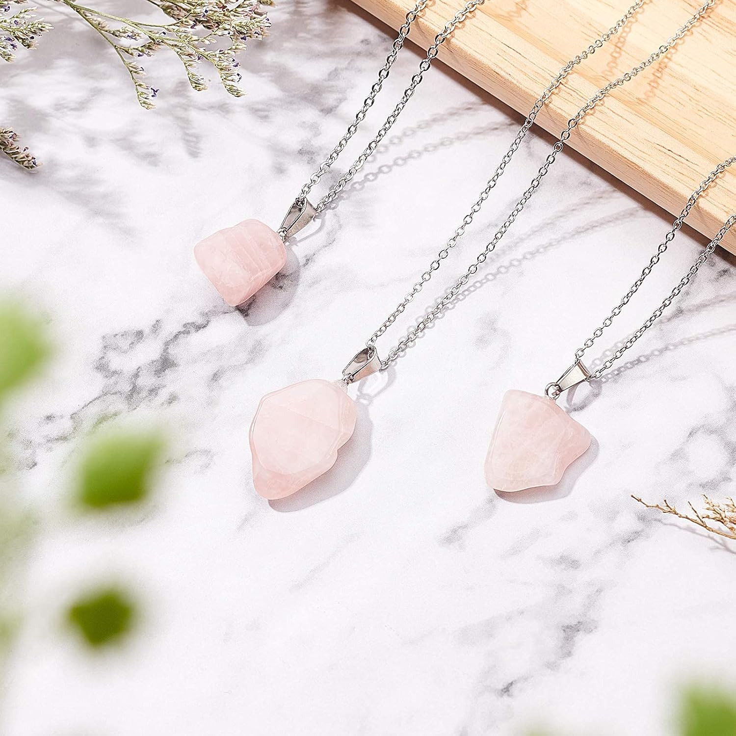 UNICRAFTALE 24pcs Natural Rose Quartz Pendants Gemstone Charms Stone Pendants with Stainless Steel Snap On Bails Nuggets Charms Large Hole Pendant for Jewelry Making for Fortune Tree Decar - Image 3