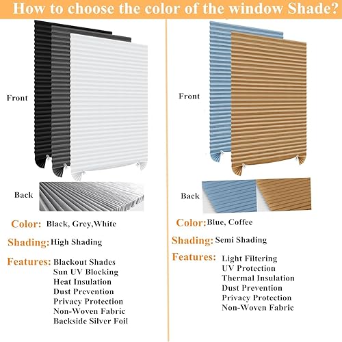 Miniatura 4 de MALOKI Persianas opacas para ventanas, persianas temporales de papel plisadas, sin cordones, filtrantes de luz, para oscurecer la habitación, para