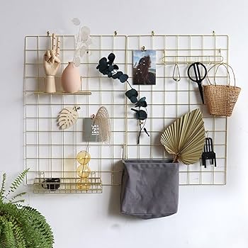GBYAN Pack Of 2 Wall Grid Shelf DIY Iron Grid Photo Wall Decoration Pin Board Photo On The Memo Board Hanging (65 X 45 Cm