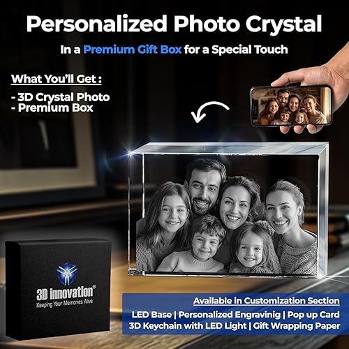 Miniatura 3 de 3D innovation Foto de cristal 3D, regalos conmemorativos personalizados para mamá, papá, esposa, hombres, mascotas, imagen de vidrio personalizada