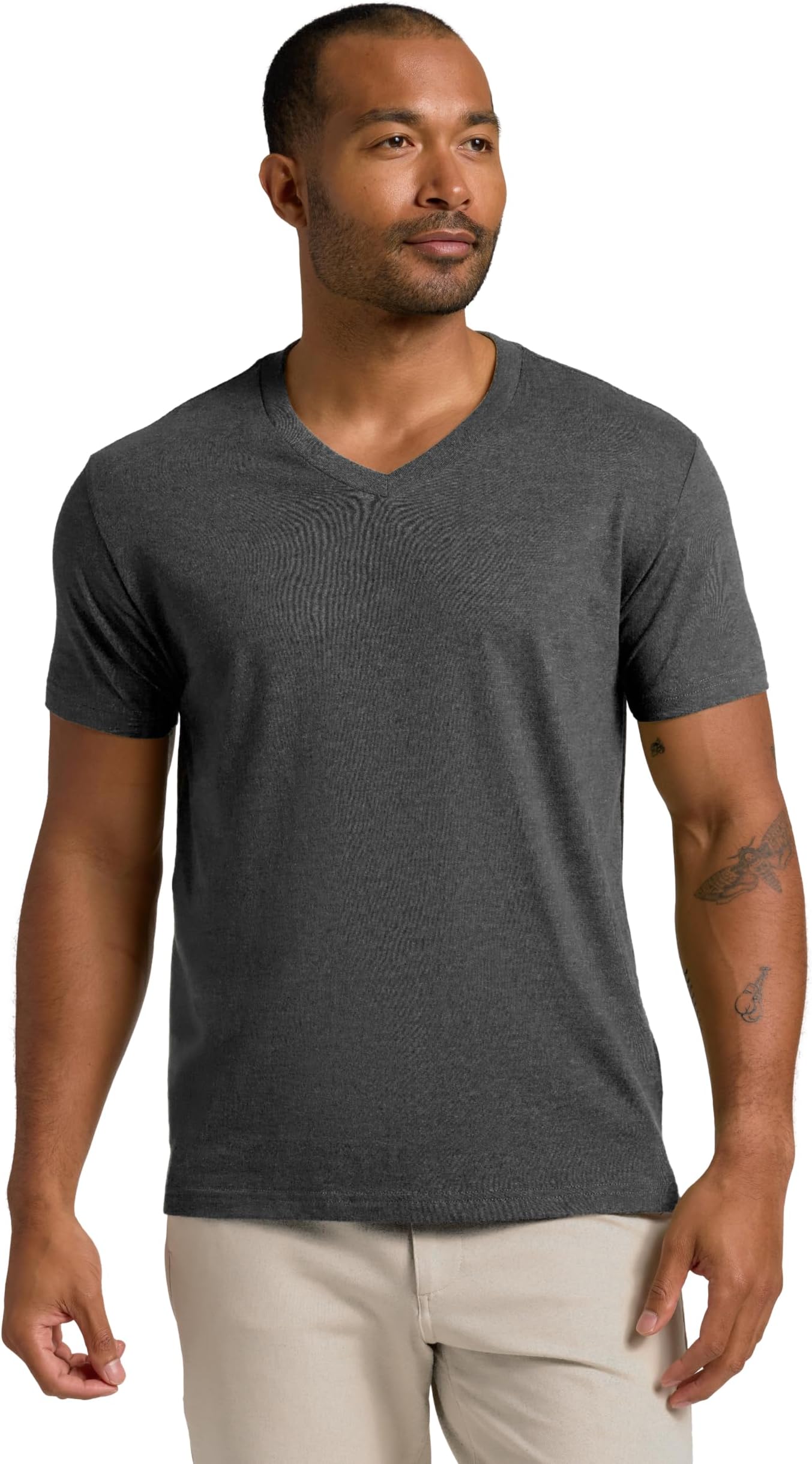 True Classic Tees, Men's Premium Fitted V Neck T Shirts, S - 3XL, Charcoal Heather Gray, Large