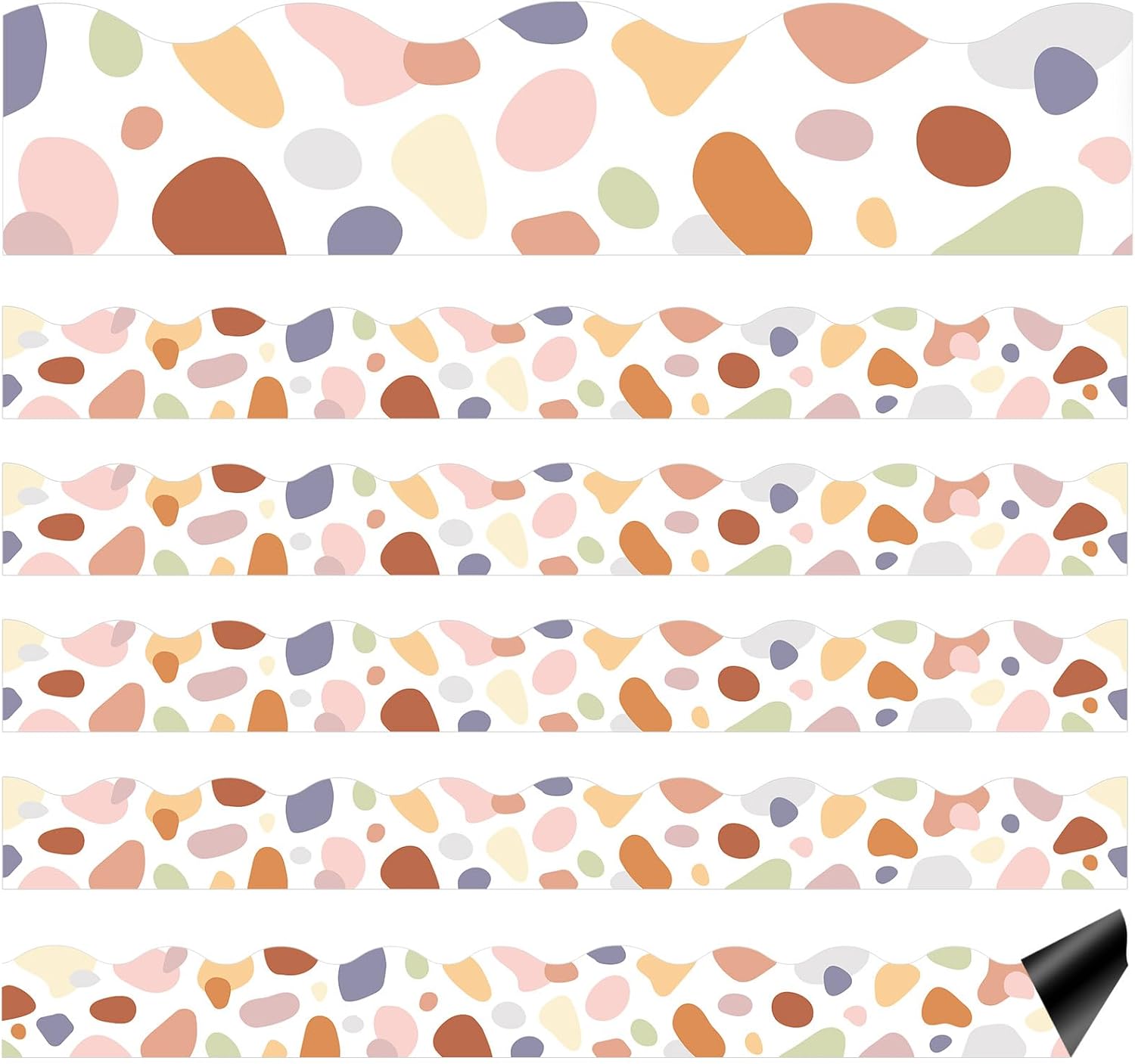 Fuutreo 24 Pcs Bulletin Board Borders Small Magnetic Terrazzo Tones Border Terrazzo Tones Classroom Decor Magnetic Straight Rolled Border Trim for Office Chalkboard Decoration, 1.2 x 12 Inches