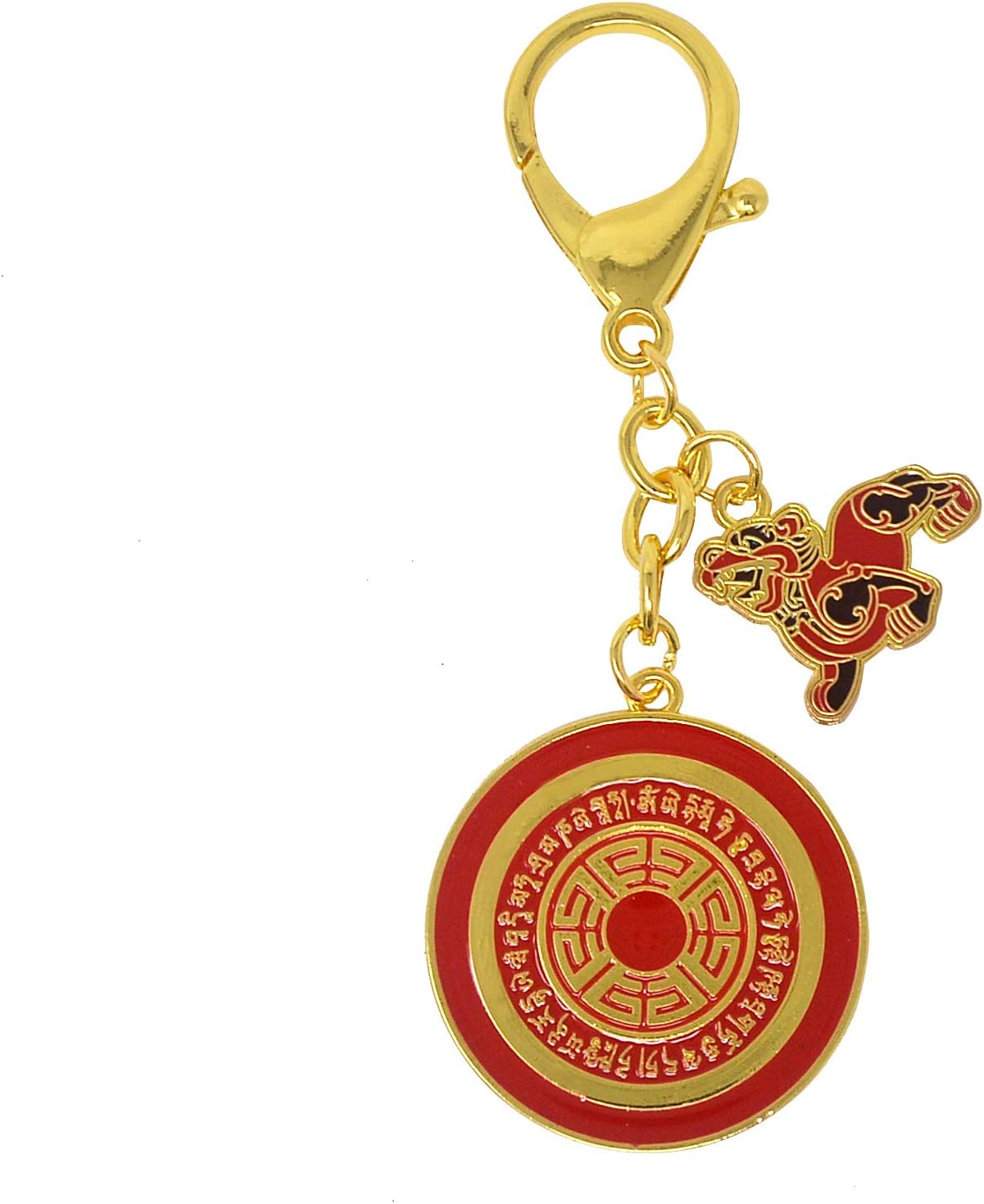 Feng Shui Dakini Wealth Pi Yao / Pi Xiu / Brave Troops / Kylin Red Tibetan Hanging Round Keychain W4335
