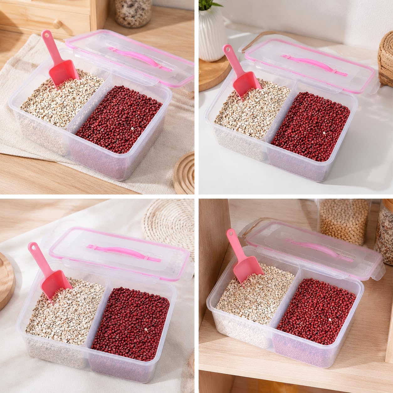 Boîte Hermétique Alimentaire, Plastique PP Silicone 4L avec Poignée, Rangement Frigo Cuisine Modulable, Rose, 2 compartiments