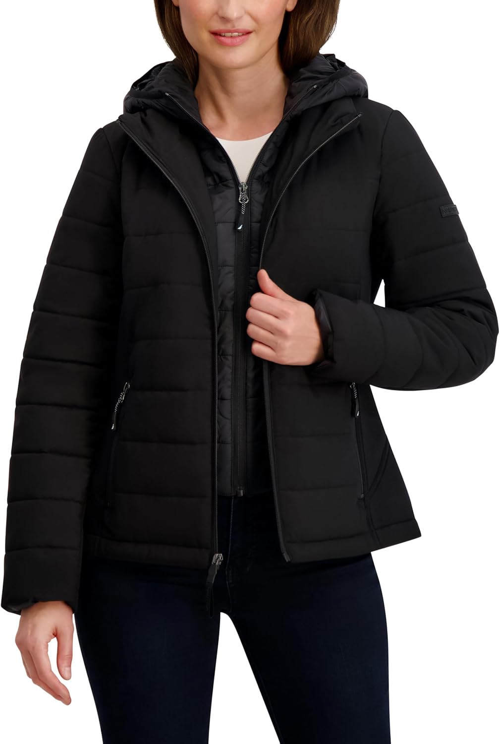 Nautica womens Nautica Women’s Stretch Hybrid Puffer Jacket – Short Winter Coat With Bib - Image 2