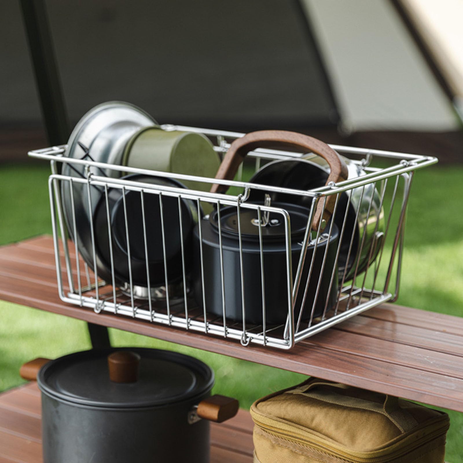 Faltbarer Edelstahl Abflusskorb für Spüle, leicht, kompakt, für Outdoor, Camping, Kochen, Küche, Aufbewahrung, Haltbarkeit, Outdoor Geschirrtrockner, Edelstahl