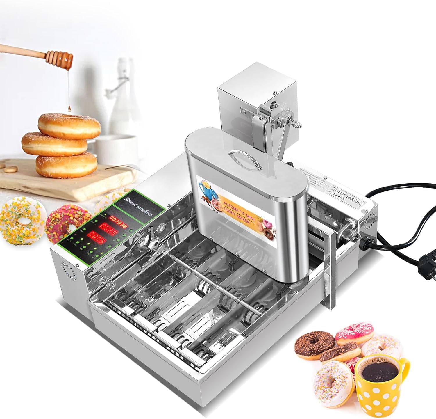 Machine à beignets à usage commercial – Friteuse automatique à 4 rangées pour boulangeries et restaurants professionnels, production efficace de beignets