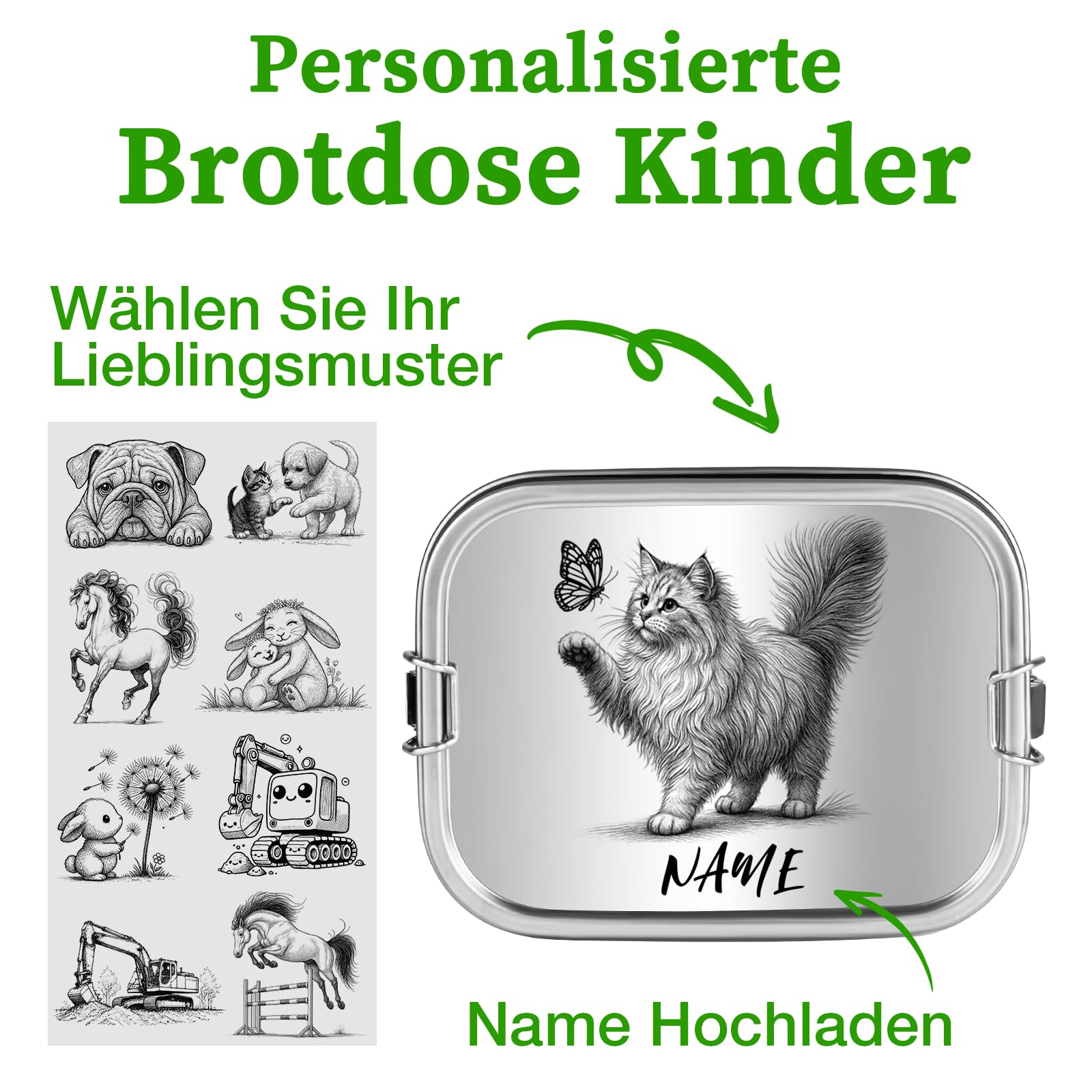 OXYEFEI Brotdose Kinder mit Fächern, Personalisierte Edelstahl Brotdose Kinder mit Namen Geschenk zur Einschulung für Jungen und Mädchen (Dinosaurier-1, 1000 ml)