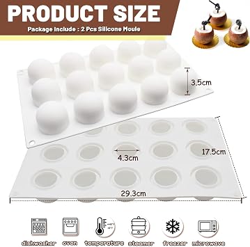 Pack of 2 Silicone Moulds Ball Silicone Ball Moulds Chocolate Moulds Chocolate Moulds Non-Stick Flexible Silicone Mould for Chocolate Cake Jelly and Mousse Ideal for Baking and DIY Projects in the Kitchen