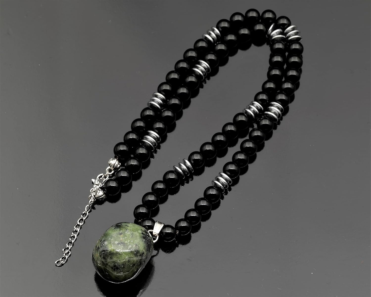 ElisaJewelryArt - Natural Raw Amethyst Crystal Pendant Black Onyx Stone Beaded Necklace Genuine Gemstone Feng Shui Stone Clasp Closure Necklace Unisex Necklace - Image 4