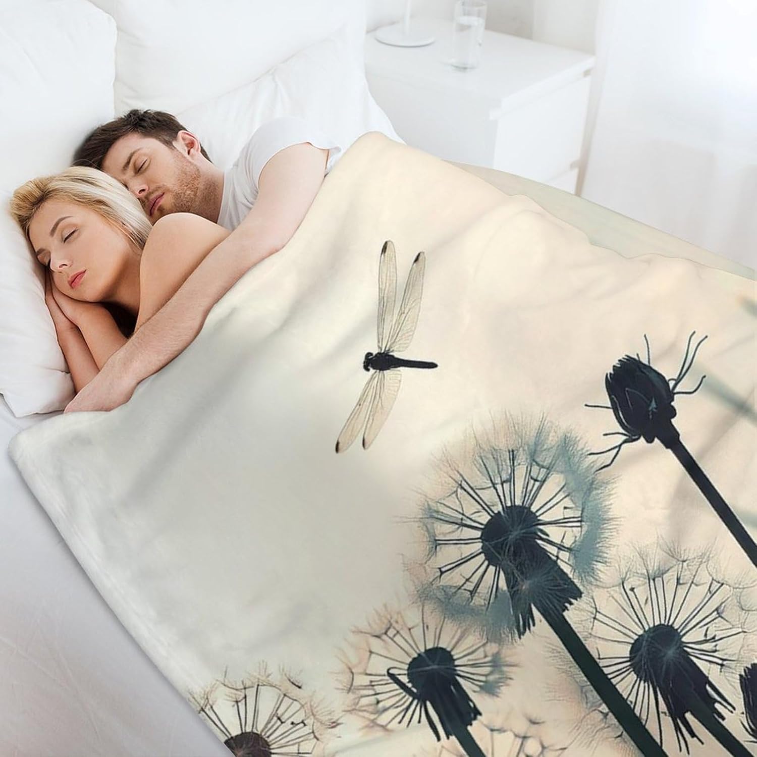 Dandelion Dragonfly Flannel Blanket Fuzzy Comfy Throw Blankets for Bed Couch Sofa Soft Cozy 280GSM 60×80 in