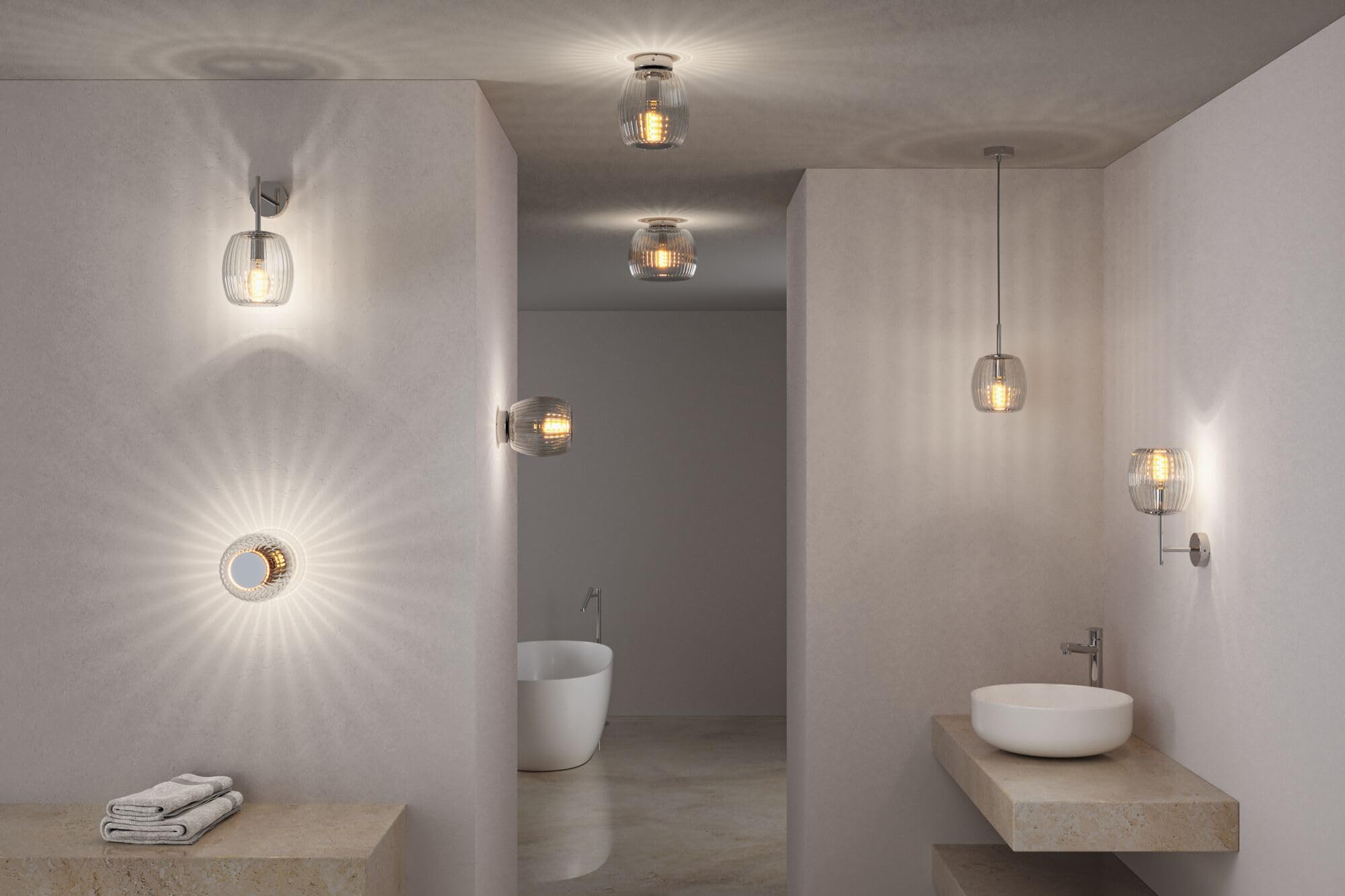 Paulmann 71141 Selection Bathroom plafonnier Ruya IP44 E14 230V max. 20W Verre, Chrome applique/plafonnier, éclair. salle de bain - lum. sans ampoule