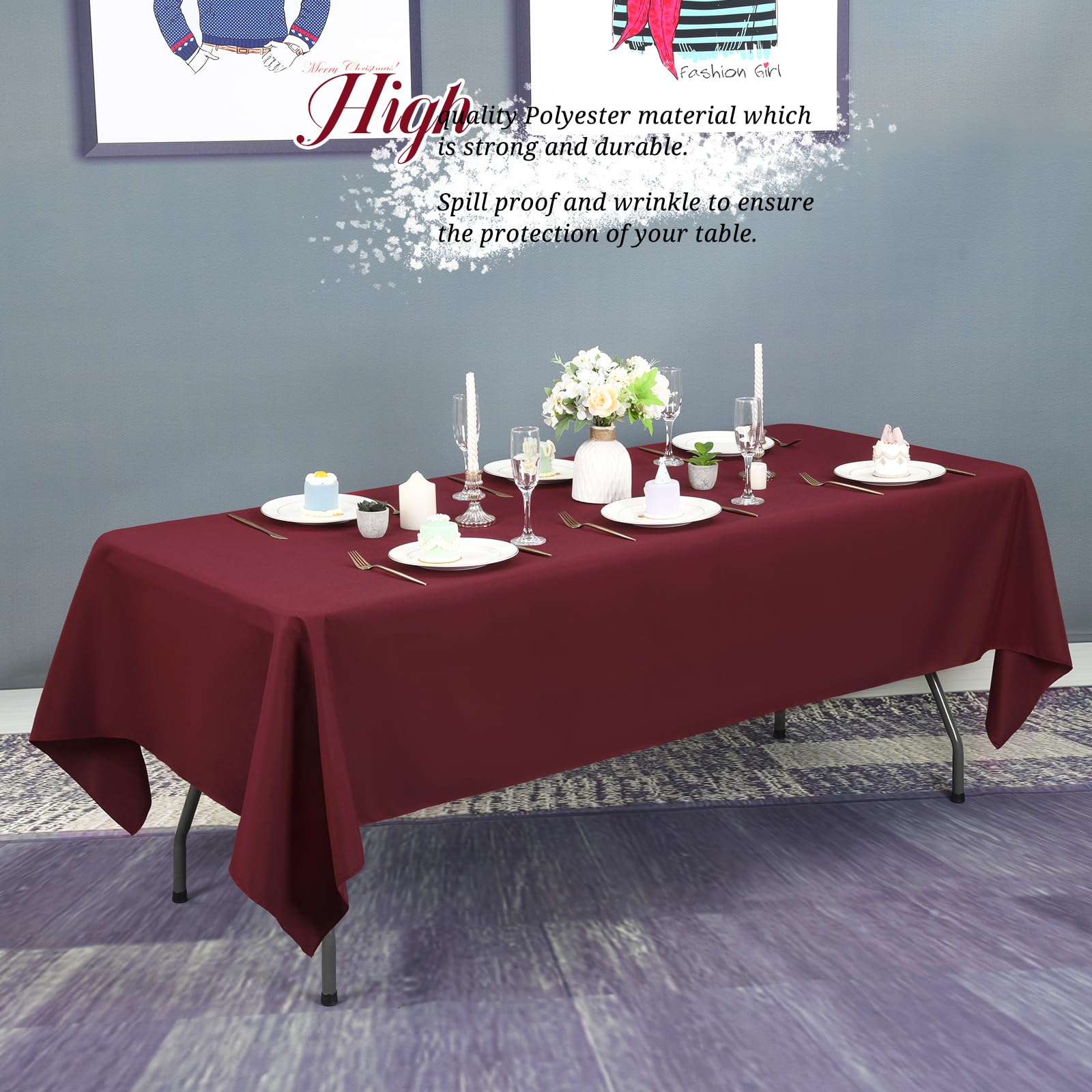 Pesonlook 2Pack Burgundy Tablecloths for 6 ft Rectangle Tables 60 x 102 Inch Rectangle Table Cloth Polyester Fabric Washable Table Cloth for Wedding Reception Banquet Party Restaurant - Image 4