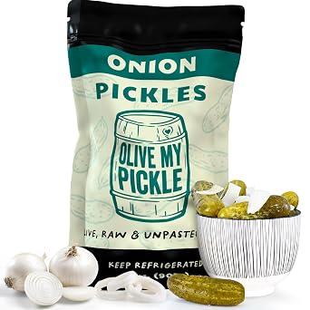 Olive My Pickle Fermented Onion Pickles - 32 Ounces | 1-Pack Bundle of Probiotic Onion Pickles and Brine with Digestive Enzymes for Gut Health - 32 oz per bag