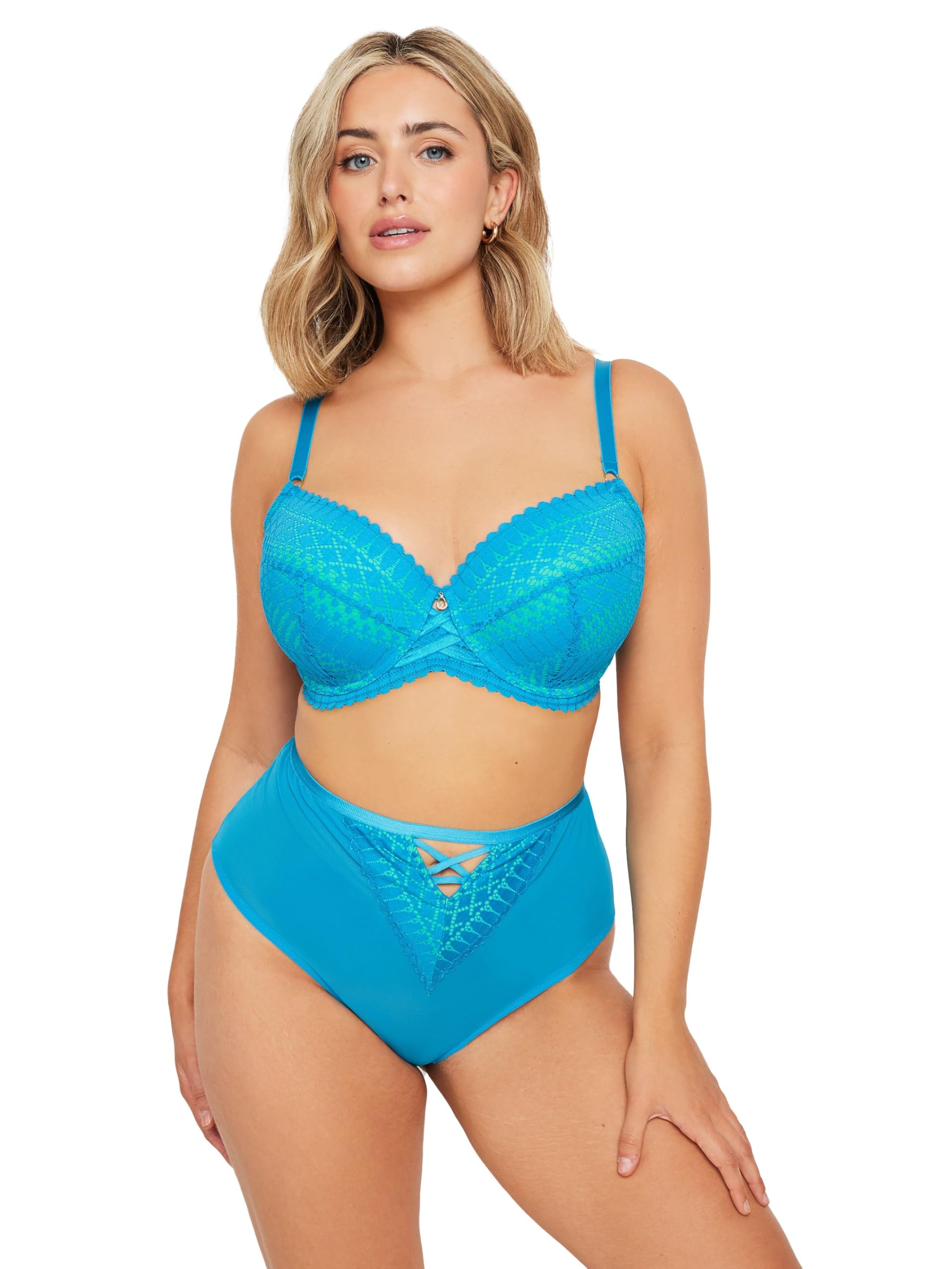 Yours Curve Lace Detail Padded Bra - Women's - Plus Size Curve Blue