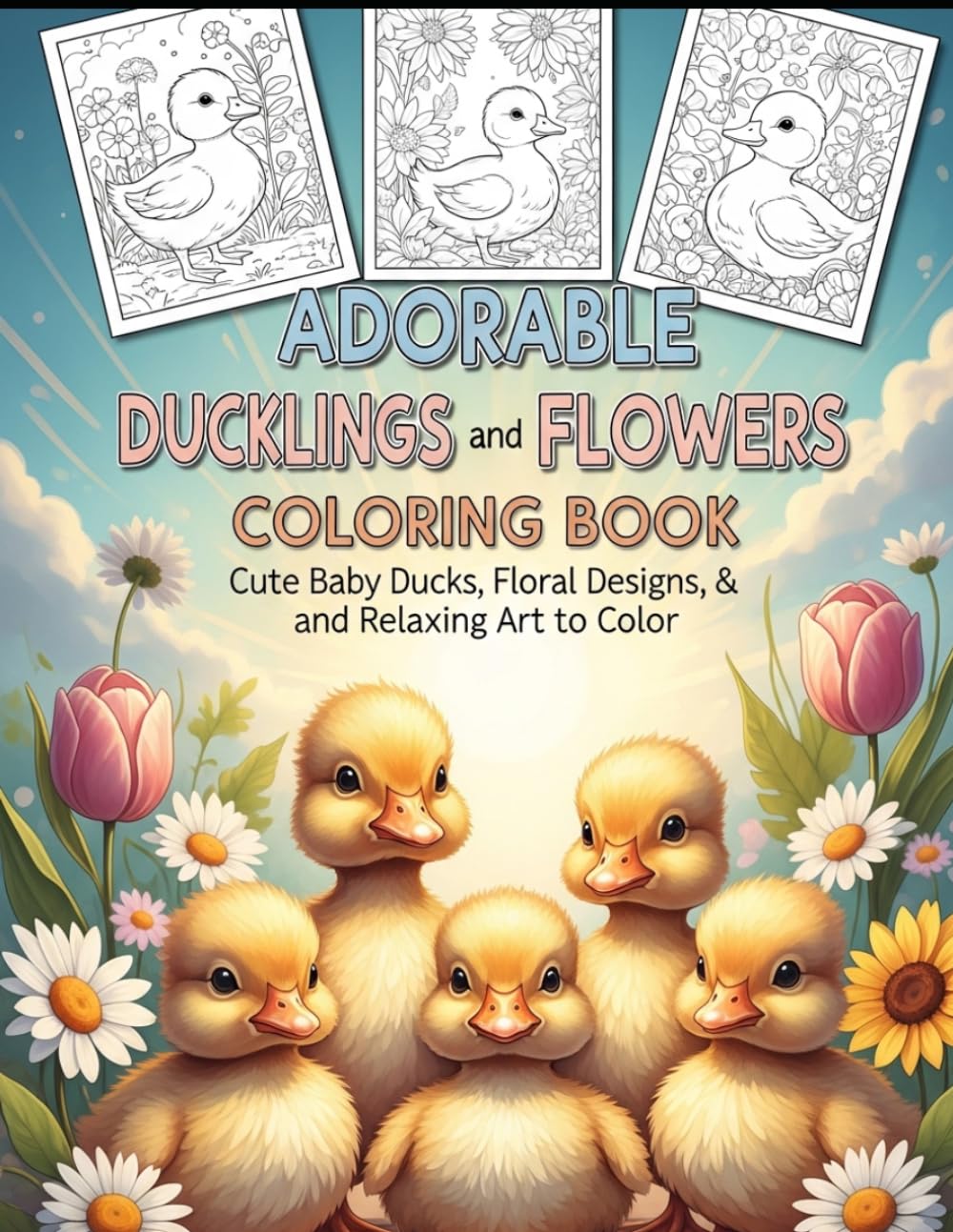 Adorable Ducklings and Flowers Coloring Book: Cute Baby Ducks, Floral Designs, and Relaxing Art to Color
