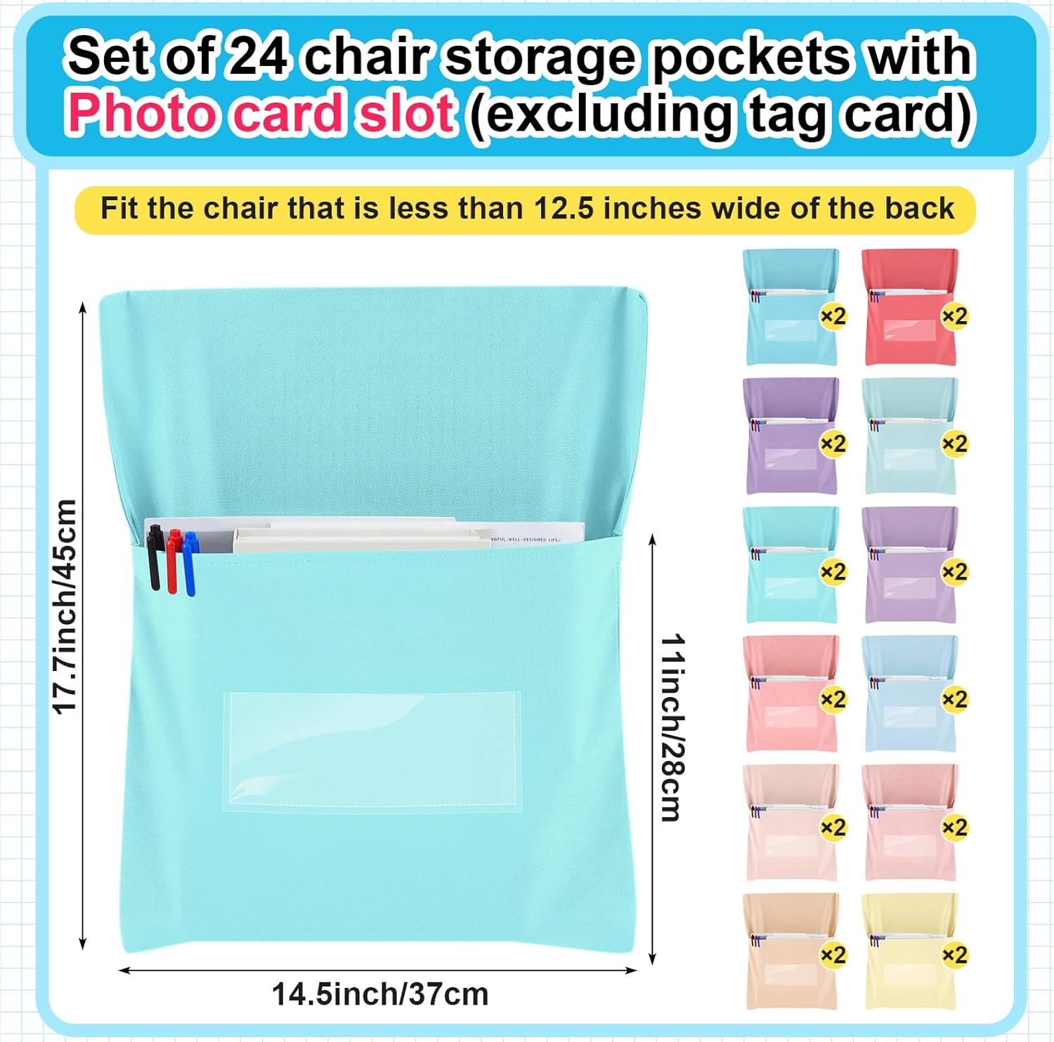 24 Pcs Chair Pockets for Classroom Chairback Pocket Chart 14 x 18 Inch Desk Organizer Pocket Chair Bag for Seat Kindergarten School Classroom (Pastel,Classic)