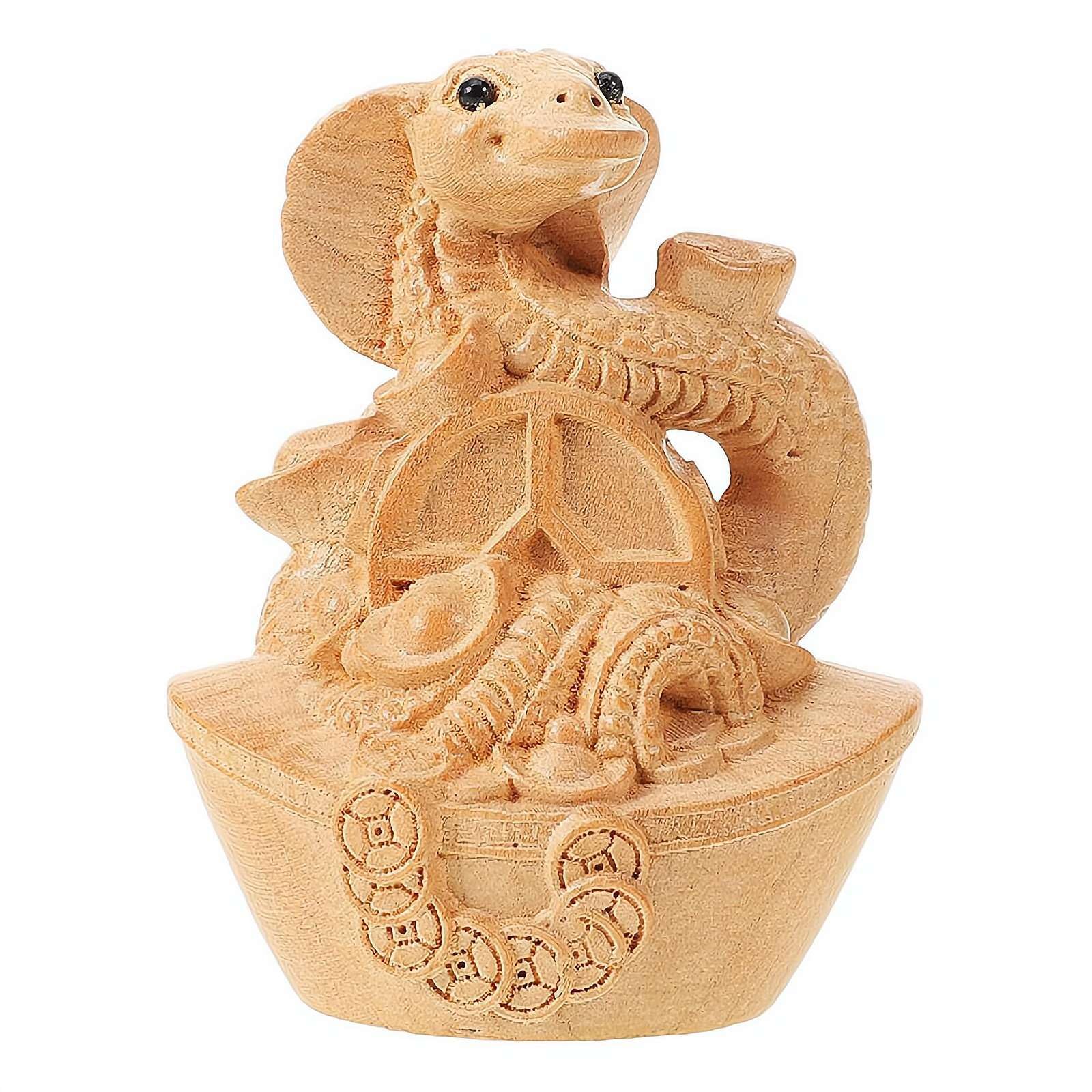 Estatua de serpiente del zodiaco chino, años de 2025, figura de serpiente tallada a mano de madera, decoración de Feng Shui, escultura de animales de buena suerte para decoración de escritorio de