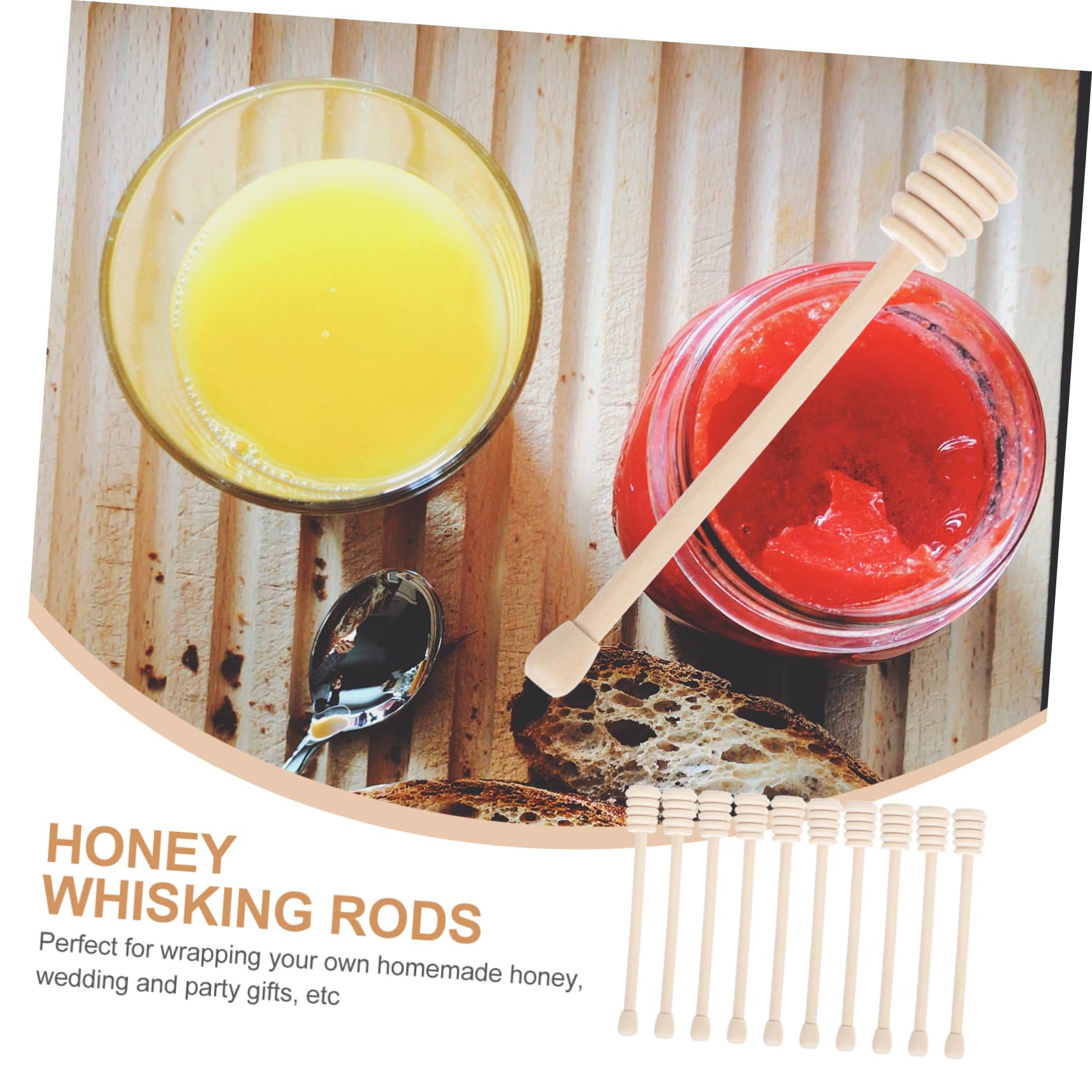 Unomor 10pcs Honey Stirrer Syrups for Drinks Household Tableware Honey Stirring Drink Stirrers Honey Ladle Simply Syrup Mini Whisk Honey Wand Supply Honey Taking Rod Wood Beige re-usable