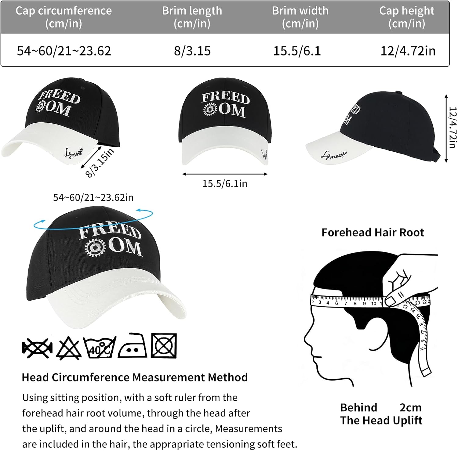 Baseball Cap Freedom Embroidered Dad Hat - Black & White Adjustable Cotton Baseball Cap for Men & Women, Casual Streetwear with Durable Breathable Fabric - Image 5