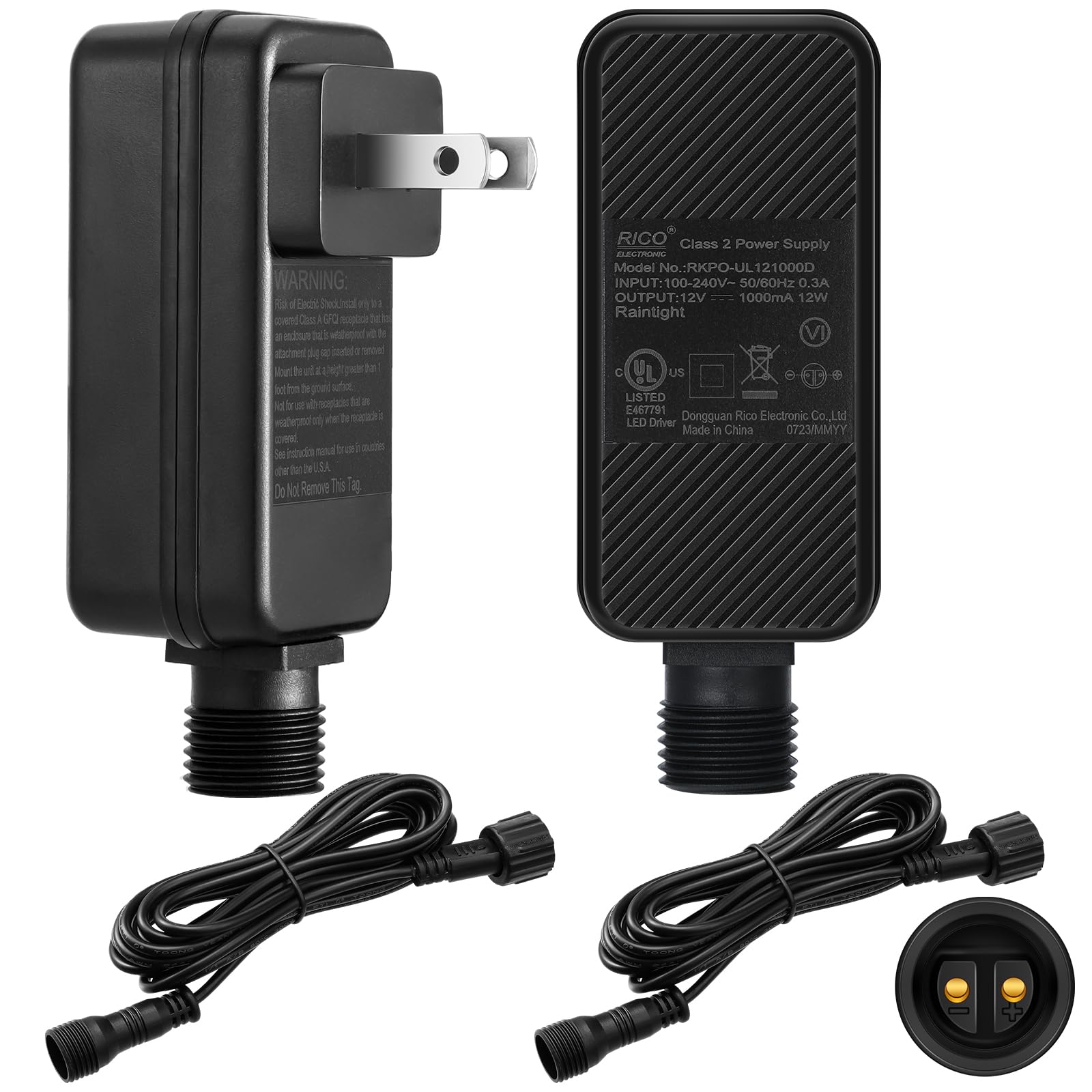 Kingdder2 Pcs Class 2 Power Supply with 2 Extension Cord LED Transformer Replacement for Christmas String Lights LED Controller IP44 Waterproof Low Voltage Transformer (12V 12W 1A)