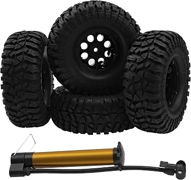 8-Hole 1.9" Rubber Tires Inflatable OD112mm & 12mm Hex Hub Plastic Beadlock Wheel Rims Compatible with 1/10 Axial SCX10 Tamiya CC01 TF2 RC Off-Road Crawler Car