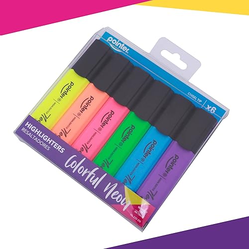 Miniatura 3 de Pointer Resaltadores de neón  Juego de 6 colores vibrantes  Punta de cincel, secado rápido, no tóxico  Suministros escolares y de oficina para