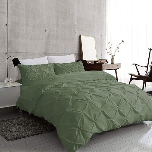 Miniatura 2 de Juego de funda de edredón plisada de 3 piezas, 100% algodón egipcio de 800 hilos, con cierre de cremallera y lazos en las esquinas, tamaño Super