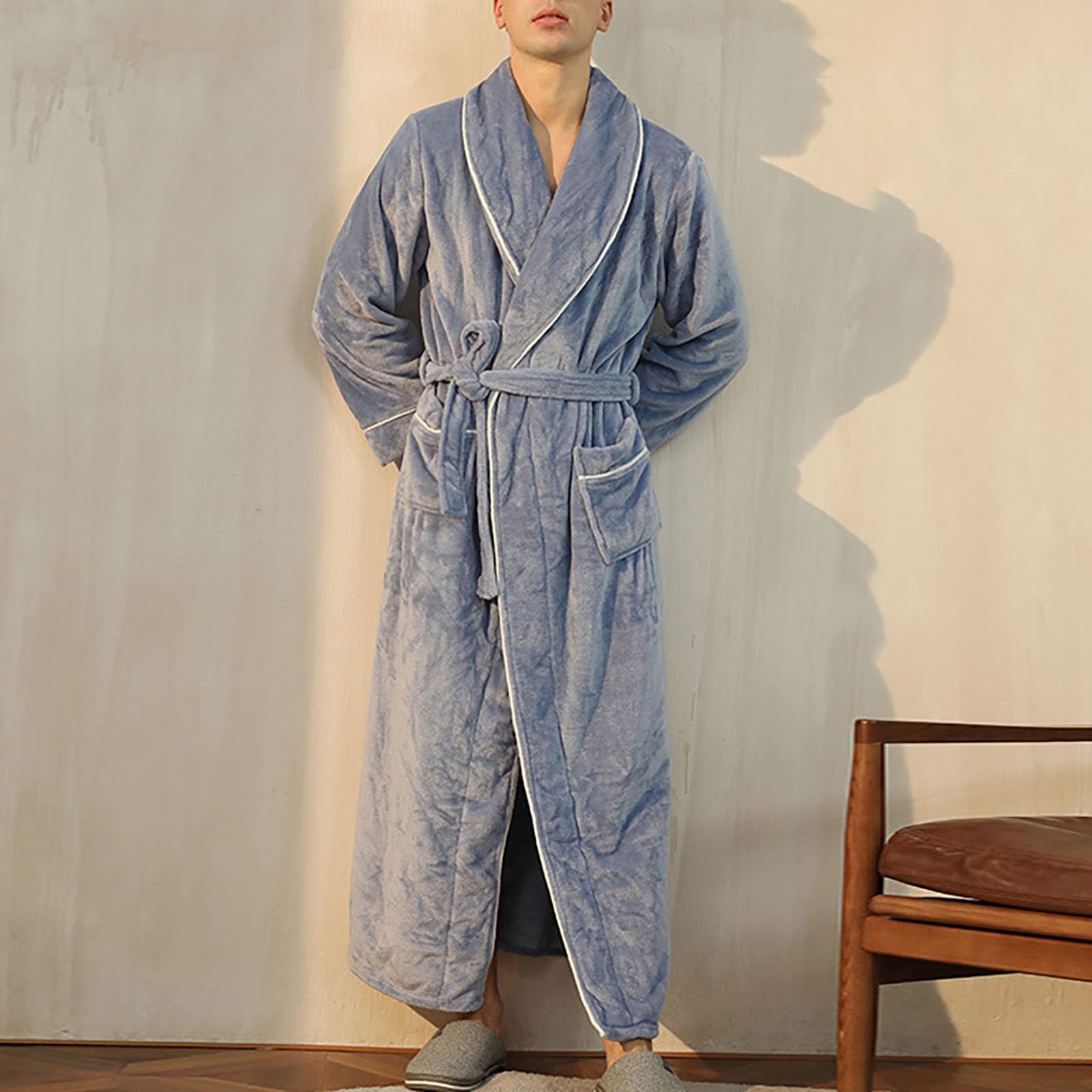 Albornoz para hombre de rizo, bata larga XXL suelta, pijama unisex para parejas, albornoz de vacaciones, albornoz de invierno, albornoz de franela de forro polar, bata cálida
