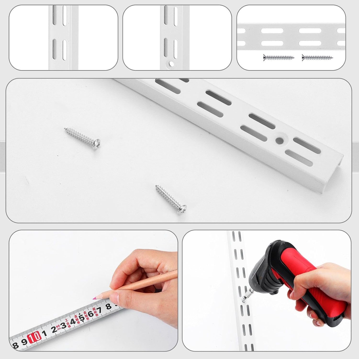 12 Pack 25 Inch Dual Track Upright Wall Shelving System Shelf Bracket Twin Slot Shelf Rail Twin Track Upright Heavy Duty Support System for Pantries, Linen Closets, Laundry Rooms (White)