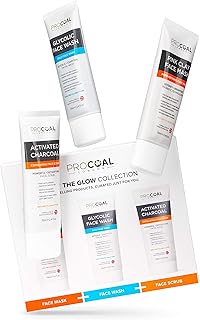 Get The Glow Collection Skincare Gift Set by Procoal - Giftset Includes Face Scrub 70ml, Glycolic Face Wash 70ml and Pink Clay Mask 70ml, Vegan, Cruelty-free, Made in UK