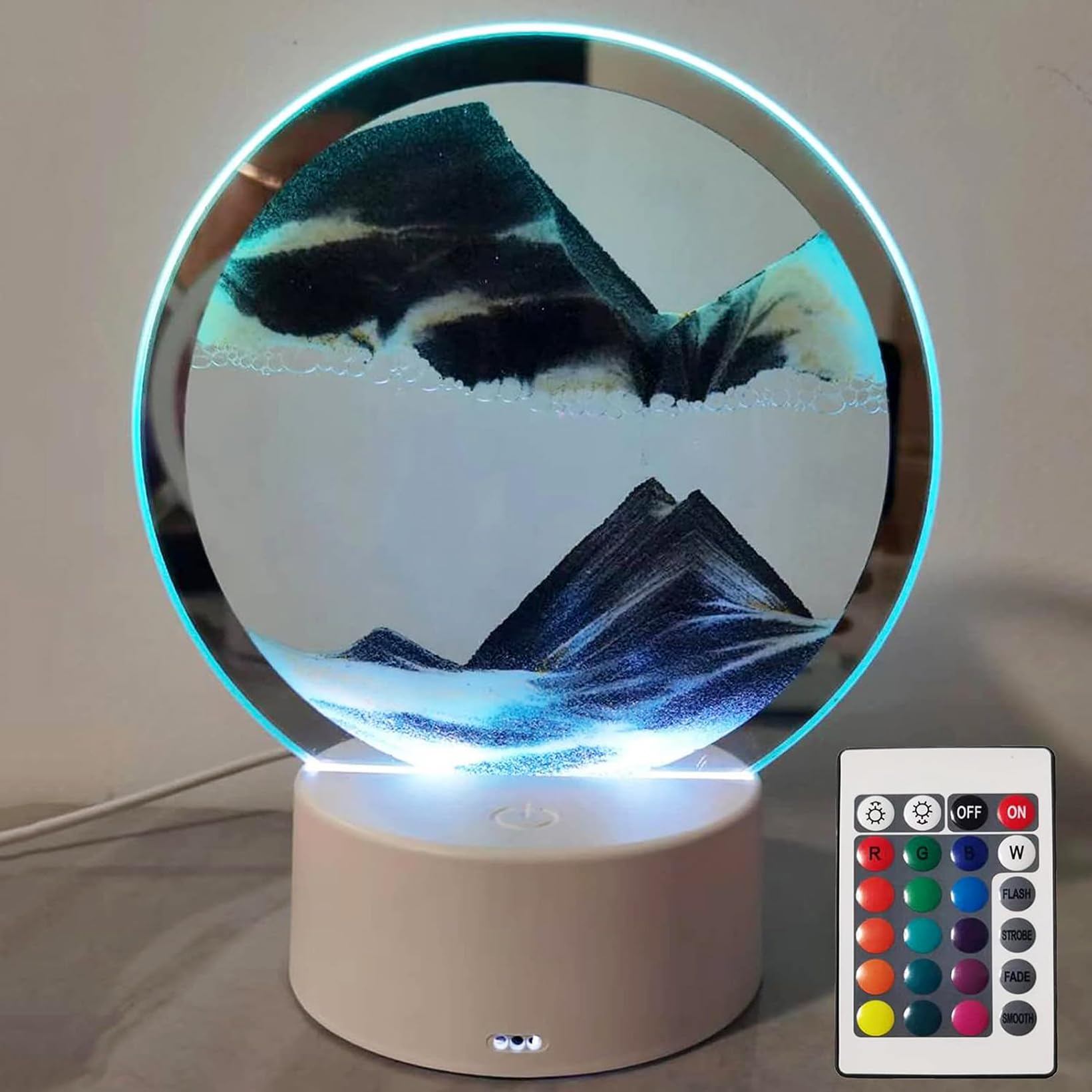 3D Moving Sand Art Picture Lamp Liquid Motion Deep Sea Sandscape,RGB Color Changing QuicksandTable Lamp,360° Rotating Hourglass Night Light(Grey Sand)