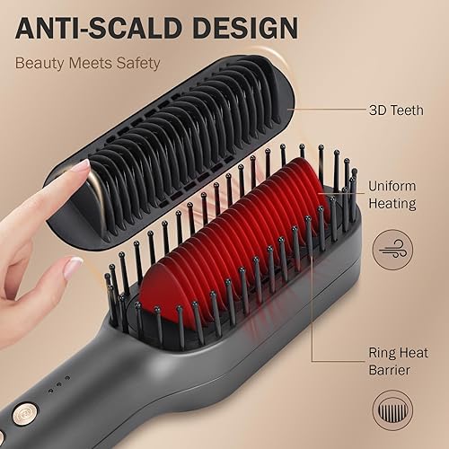 Miniatura 3 de PLAVOGUE Cepillo iónico para alisar el cabello con función de aire caliente, calentamiento rápido de 30 segundos de doble voltaje, antiquemaduras y