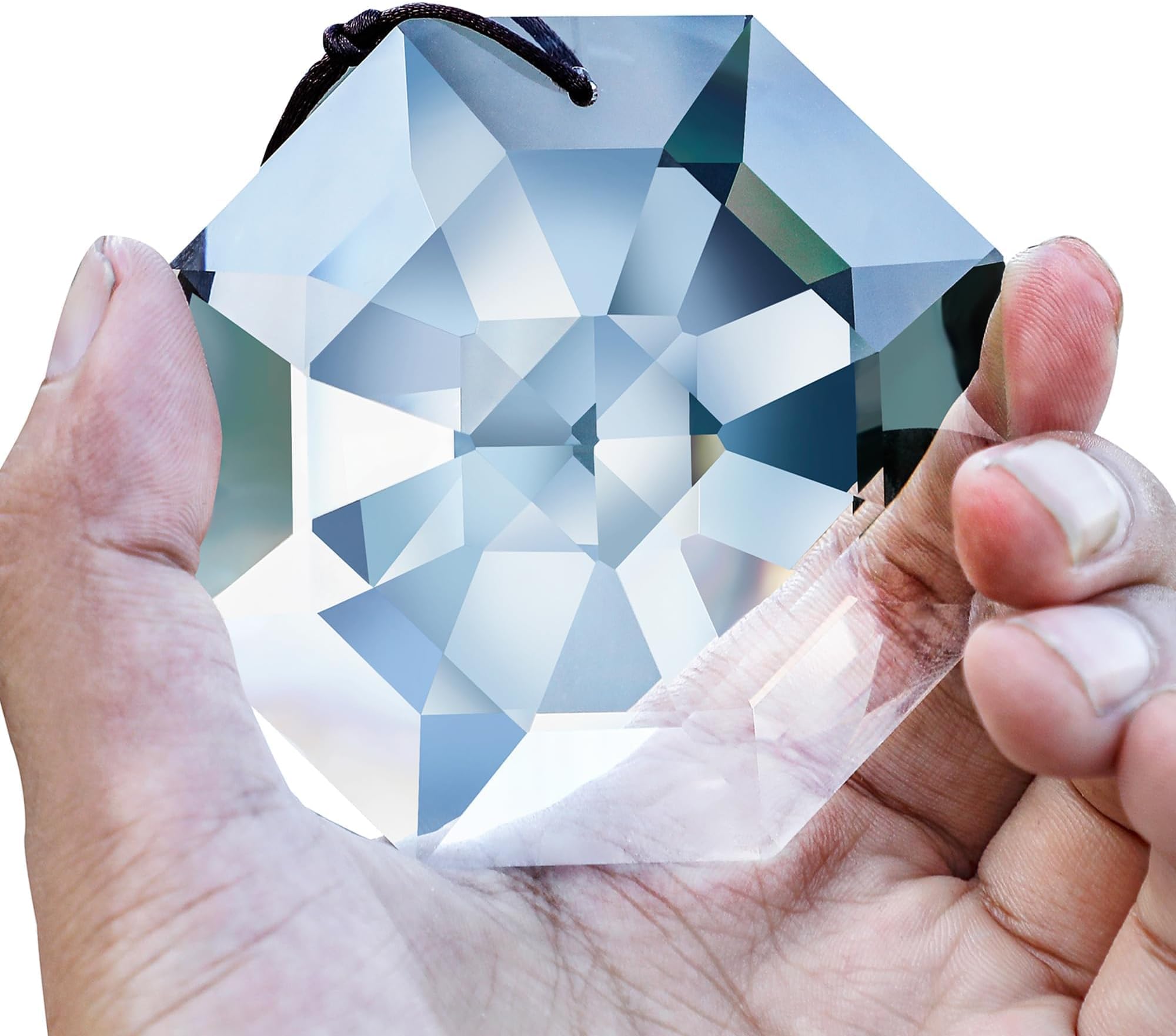 HDCRYSTALGIFTS 3'' Large Crystal Suncatcher Prisms for Window Hanging Clear Crystal Prism Sun Catcher Indoor Window Glass Ornaments for Christmas Tree Home Garden Decor
