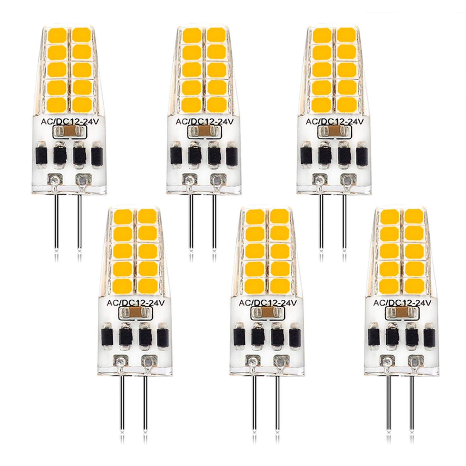 Lampadina LED G4 senza sfarfallio Base bi pin Lampadina mais bianco caldo, Lampada illuminazione gel silice AC/DC 3w antipolvere camper paesaggistico Confezione 6