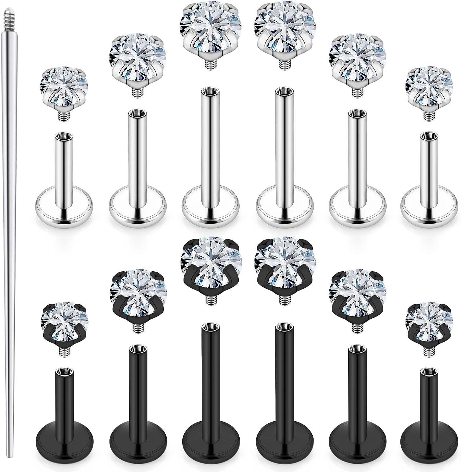 18G 16G 14G Lip Labret Nose Rings Studs Flat Back Earrings Internally Threaded Surgical Steel Snake Bites Lip Ring Flat Back Cartilage Tragus Helix Conch Earring Stud 6mm 7mm 8mm Silver Black
